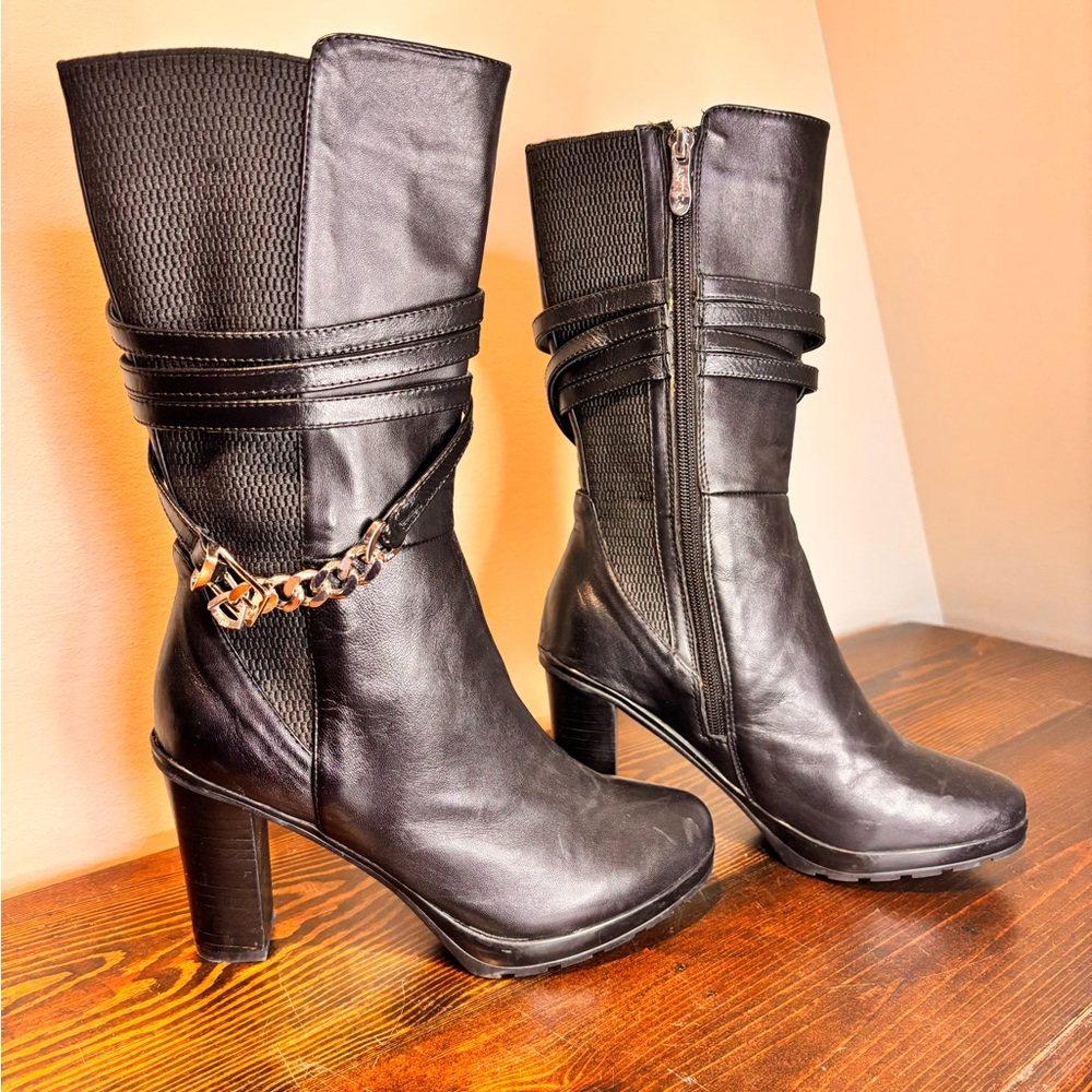 Artica Browns Exclusive Mid-Calf Waterproof Leather Heeled Boots